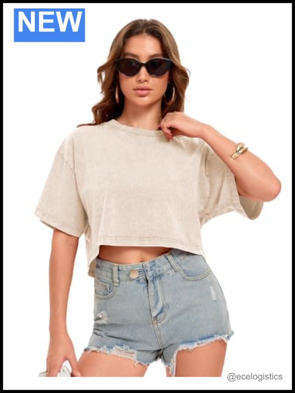 Crop Top for Women Summer Short Sleeve Crew Neck Acid Wash Tee